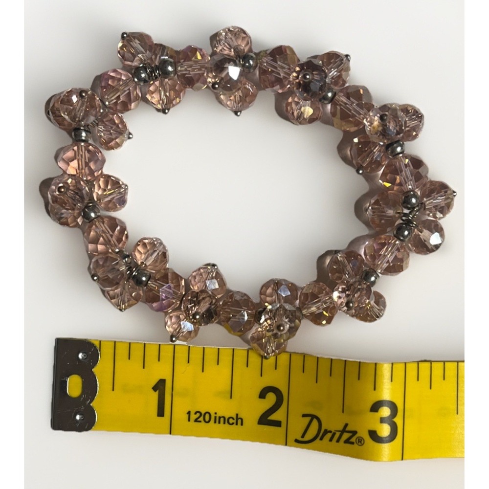 Vintage Pink Aurora Borealis Round Crystal Faceted Bead Stretch Bracelet